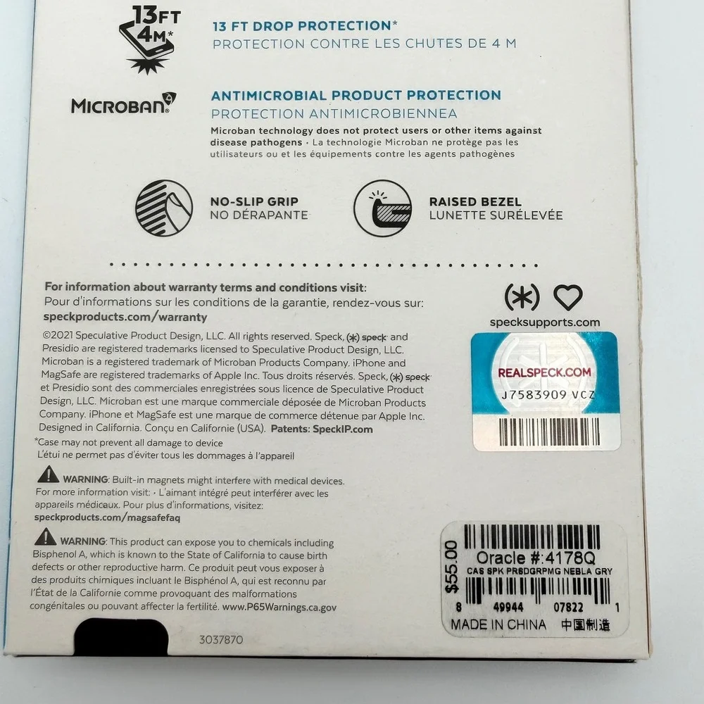 Speck‎ Phone Case iPhone 13 Pro 6.1 Gray MagSafe Presidio 2 Grip